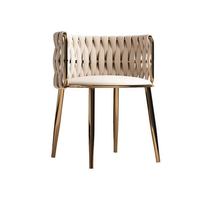Modern Metal Frame Dining Chairs PU Armrest Velvet Seat Living Room