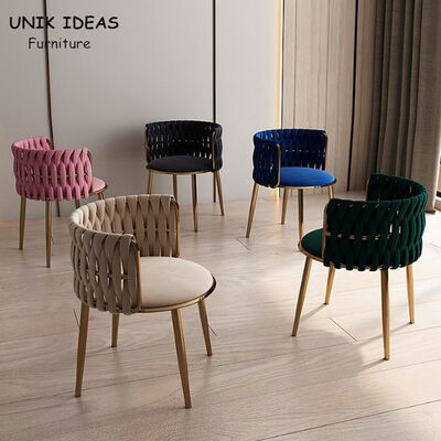 Modern Metal Frame Dining Chairs PU Armrest Velvet Seat Living Room