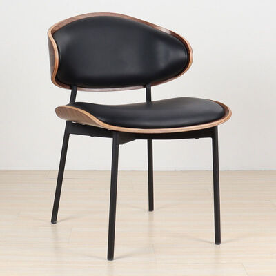 Leather Metal Leg Dining Chairs Modern Stylish Nordic Black Wood Walnut Bent
