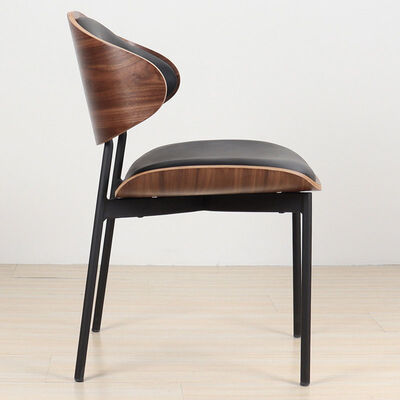 Leather Metal Leg Dining Chairs Modern Stylish Nordic Black Wood Walnut Bent