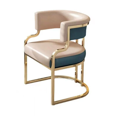 Luxury Style Metal Leather Dining Table And Chairs Iron Gilded Legs Leather Seat OEM