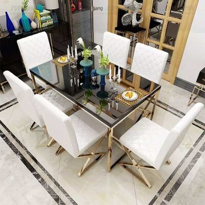 Rectangular Shape Dining Room Table And Chair Set Tempered Glass Beauty Type