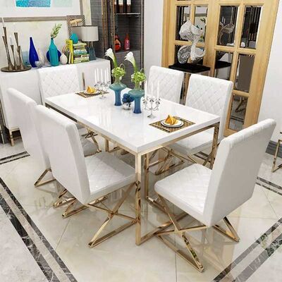 Rectangular Shape Dining Room Table And Chair Set Tempered Glass Beauty Type