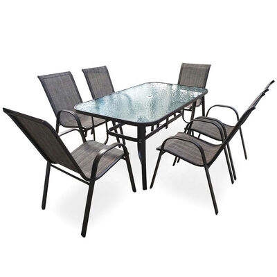 Garden Furniture Outdoor Patio Conversation Dining Set 7 Piece Modern Metal Steel