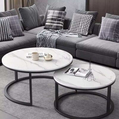 Double Round Luxury Center Tables Gold Stainless Steel Leg Marble Top