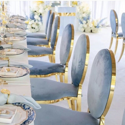 Blue Velvet Gold Rim Chairs Banquet Table And Chairs For Party Event Wedding