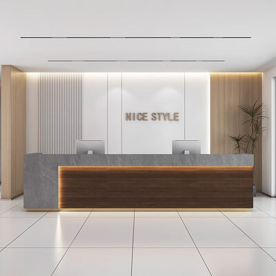 Good price Modern Large Wooden Front Reception Desk With Counter L-shaped Commercial Office Entrances Bar Tables online