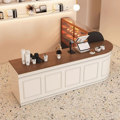 Good price L-type Front Desk Reception Counter Cake Bread Coffee Dessert Juice Shop Wooden Bar Counter online