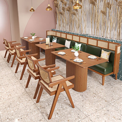 Good price High End Restaurant Solid Wood Dining Single Chair and Bench Coffee Shop Rattan Sofa Booth online