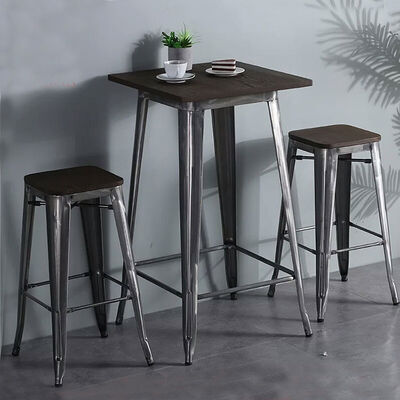 35" Rustic Industrial Cafe Bar Stool Black Wooden Seat Metal High Chair