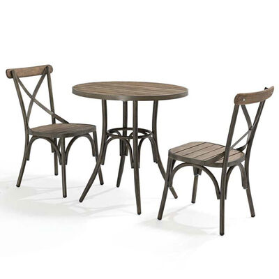 Patio Folding Bistro Bar Table Iron 180cm Wood Steel Garden Pub Cafe