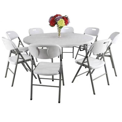 Six Foot 8 Foot Folding White Round Plastic Banquet Table For 10 Seater Outdoor