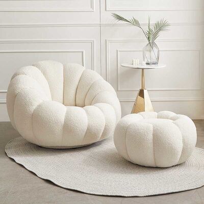 Single Seater Recliner Armchair White Pumpkin Sofa Chair White Fabric Leisure