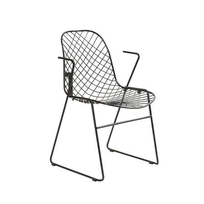 Outdoor Wrought Iron Patio Dining Chair Art Wire Armrest Hollow 52x51x79.5 Cm