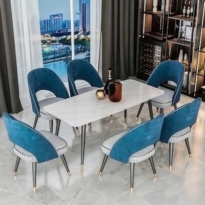High 75cm Marble Dining Table And Chairs Set Stainless Steel Base Rectangular Shape