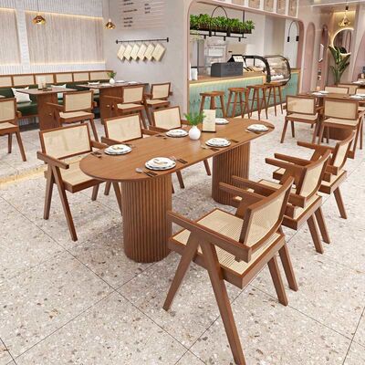 Restaurant Booth Rattan Cafe Style Dining Table And Chairs Modern Wood Furniture