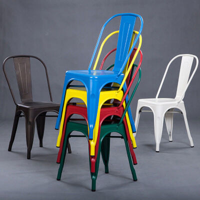 Cold Rolled Steel Metal Dining Chair Stackable Breathable Powder Coating