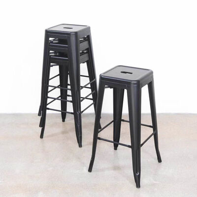 Iron High Foot Bar Chair Industrial Stackable Bar Stool Black Seater