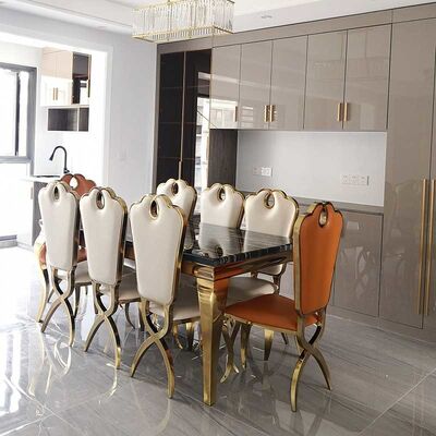 Luxury Rectangle Dining Table And Chairs Set 180cm Length Stainless Steel Frame