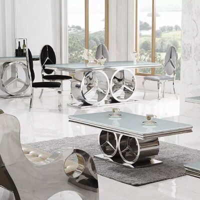 Rectangle Marble Dining Table With 8 Chairs 201 Stainless Steel Leg