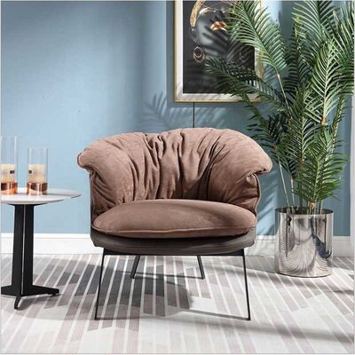 Comfortable Brown Velvet Fabric Armchair Living Room Single Seat