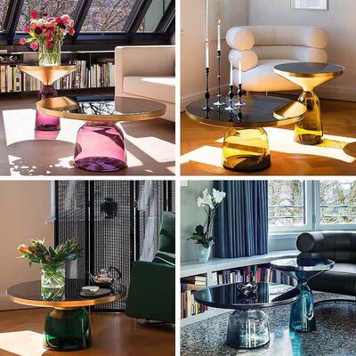 Luxury Metal Glass Top Side Table Coffee Table Transparent / Colorful 50x53cm