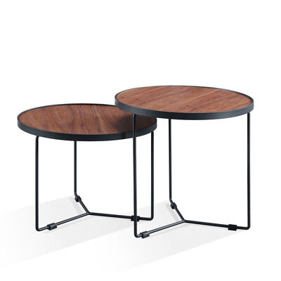 Easy Installation Wooden Top Coffee Tables 3 Round Table Metal Frame ODM