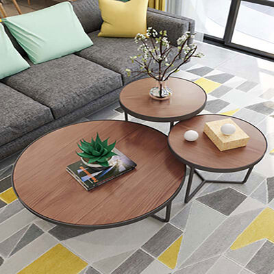 Easy Installation Wooden Top Coffee Tables 3 Round Table Metal Frame ODM