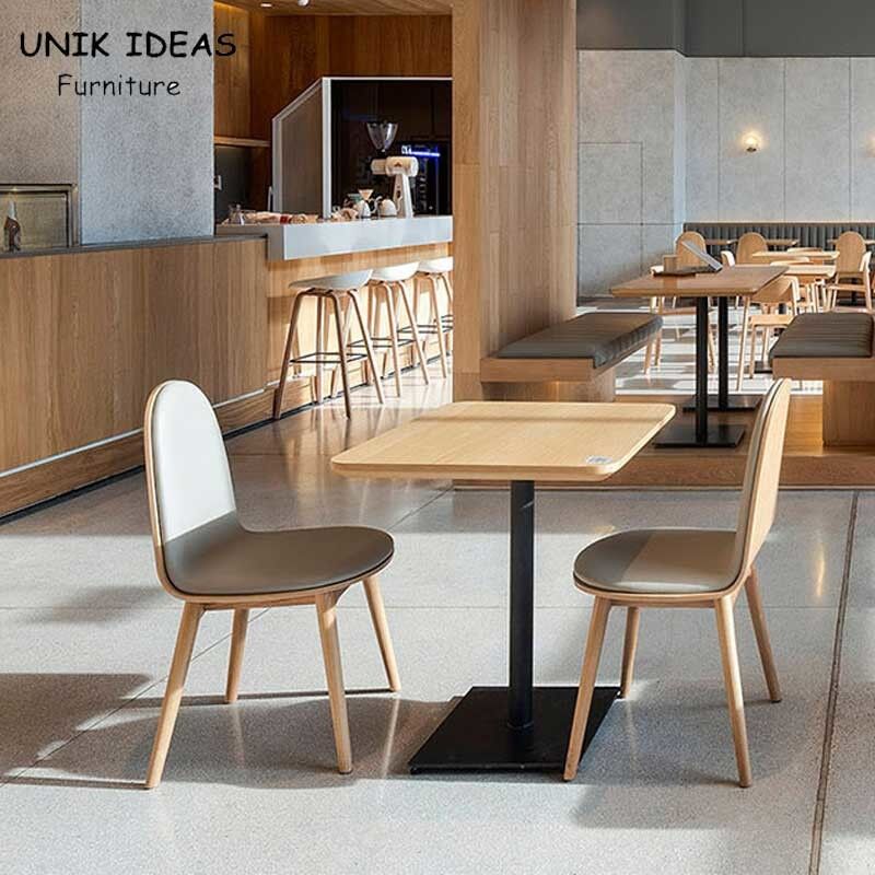 75cm Square Solid Wood Dining Table And 4 Chairs Plywood Coffee Shop