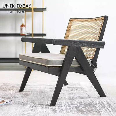 Good price Black Solid Wood Rattan Back Armchair Living Room Balcony Lounge Chair online