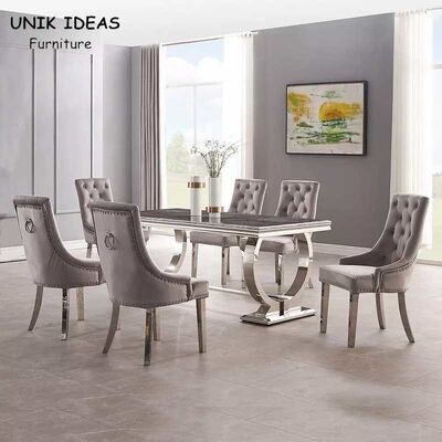 Good price Marble Luxury Dining Table And Chairs 6 People Restaurant Stainless Steel Dining Tables online