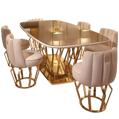 Good price Room Furniture Apartment Luxury Dining Sets Golden Stainless Steel Glass online
