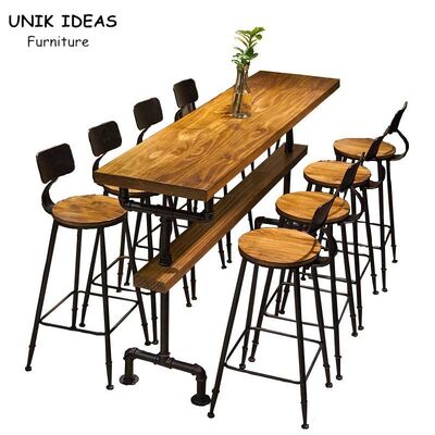 Good price Rectangle Bistro Bar Table And Stools Wooden Metal Industrial High Table And Stools online