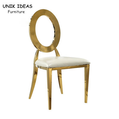 Good price Stainless Steel Gold Round Back Wedding Dining Chairs With White Leather Cushion online