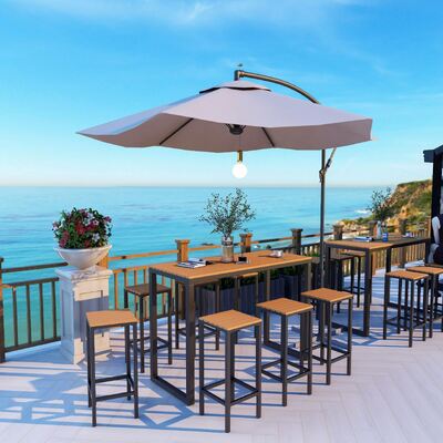 Good price Scandinavian Outdoor Leisure Wood Plastic High Table and Chairs Iron Combination Courtyard bar Table and Chairs online