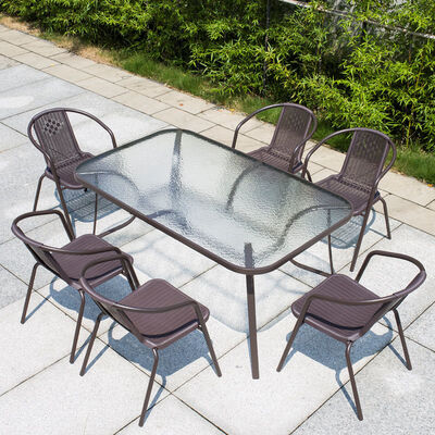 Good price Patio Rattan Chairs Outdoor Rectangular Table Garden Dining Table and Chair Set online