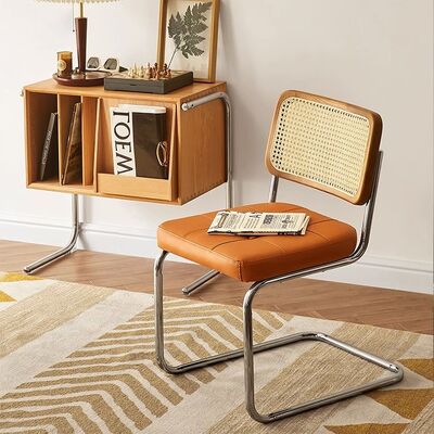 Good price Simple Comfortable Solid Wood Home Dining Chair Stainless Steel  Conference Cafe Rattan Leisure Chair online