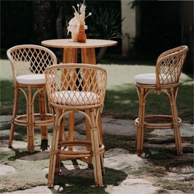 Good price Nordic Rattan High bar Table and Chair Cafe Restaurant Creative Retro  Backrest Rattan bar Stool online