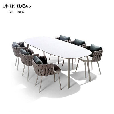 Good price Rattan Outdoor Wicker Dining Chairs With Arms Waterproof Patio Rope Woven  200cm online