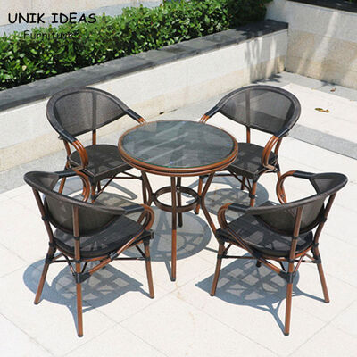 Good price Woven Black Stackable Outdoor Dining Chairs Mesh Frame Aluminum Restaurant 83cm online