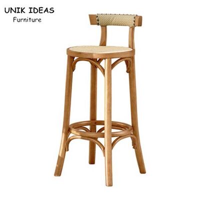 Good price Kitchen Oak Cafe Bar Stools Ash Wood Stool Rattan With Back Support online