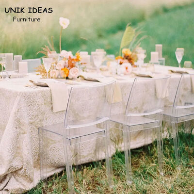 Good price Transparent Clear Ghost Crystal Wedding Chairs Rentals Outdoor Garden 81cm online