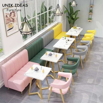 Good price Pub Style Restaurant Dining Table And Chairs Nordic Pink Leather Sofa 1200mm online
