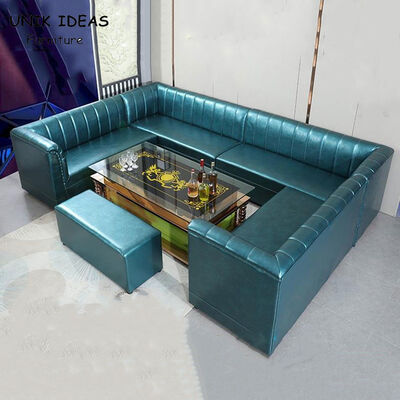 Good price 3 Piece Faux Leather U Shaped Sectional Couch With Chaise Blue Round Corner online