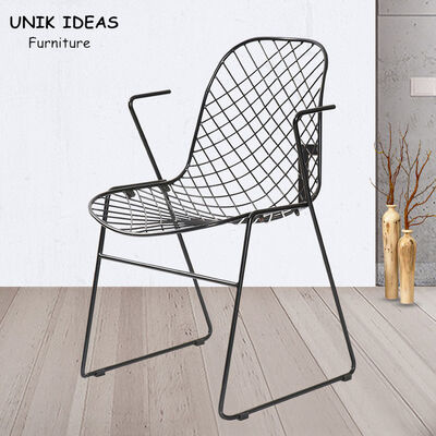 Good price Outdoor Wrought Iron Patio Dining Chair Art Wire Armrest Hollow 52x51x79.5 Cm online