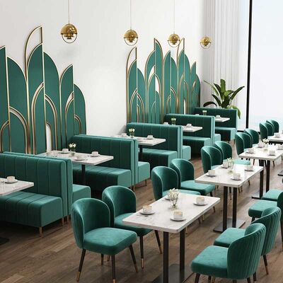 Good price Green Velvet Restaurant Dining Table And Chairs Attractive Booth Cafe Tables online