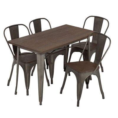 Good price Durable Steel Restaurant Dining Table Set With 4 Chairs Powder Coating online