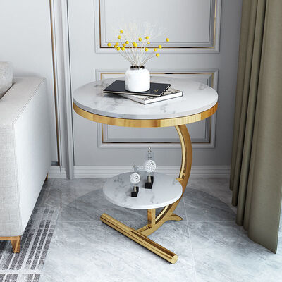 Good price OEM Luxury Marble Center Tables Double Layer Gold White Sofa Side Table online
